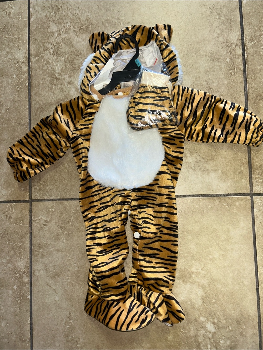 Tiger Print Baby One-Piece Costume with Hood - Brown/White